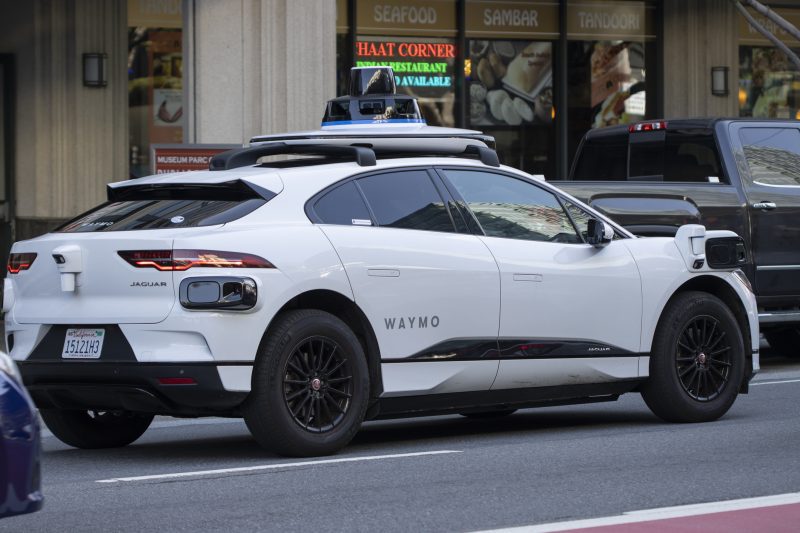 Waymo's self-driving Jaguar I-Pace electric car is seen on the streets in San Francisco, California.